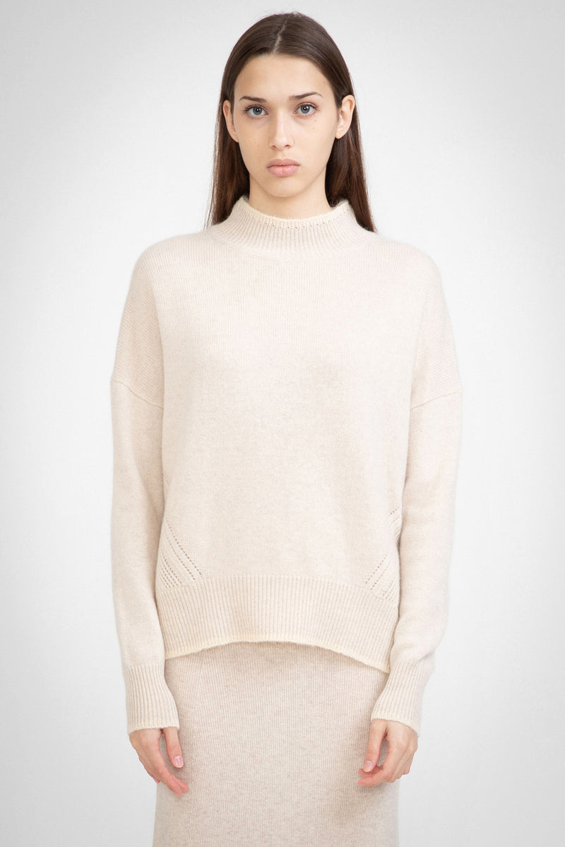 N.08 CASHMERE BLEND CONTRAST CREW SWEATER - SHELL
