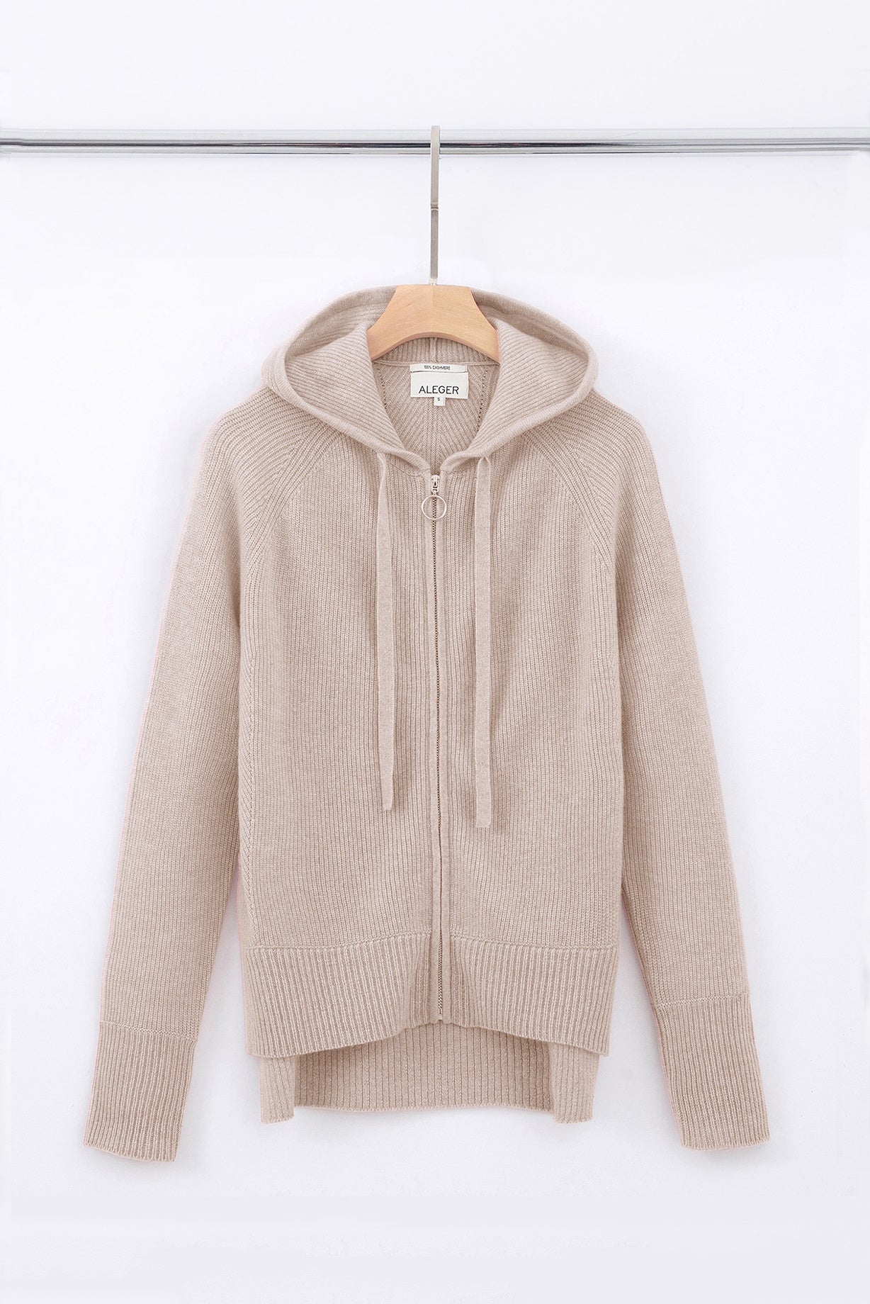 N.16 ALEGER 100% Cashmere Zip Hoody Cardigan - CHAMPAGNE-- XS, L  Left