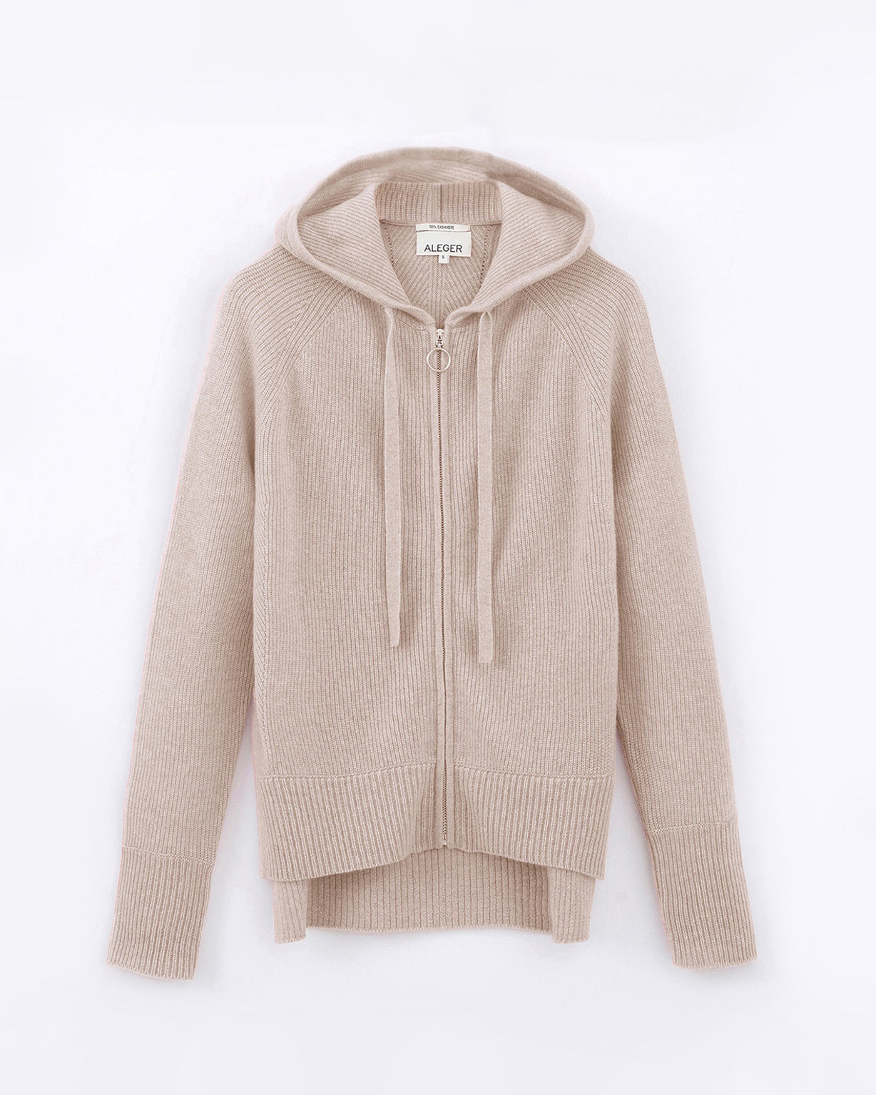 N.16 ALEGER 100% Cashmere Zip Hoody Cardigan - CHAMPAGNE-- XS, L  Left