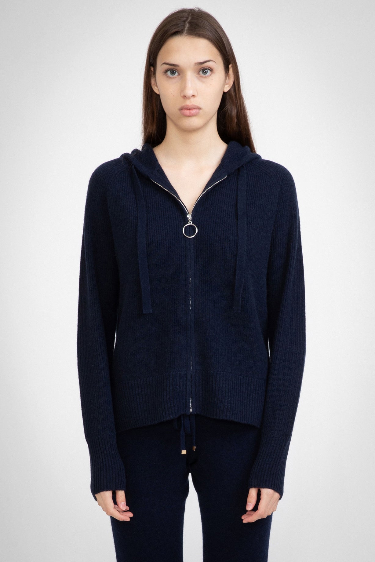 N.16 ALEGER 100% Cashmere Zip Hoody Cardigan - MIDNIGHT