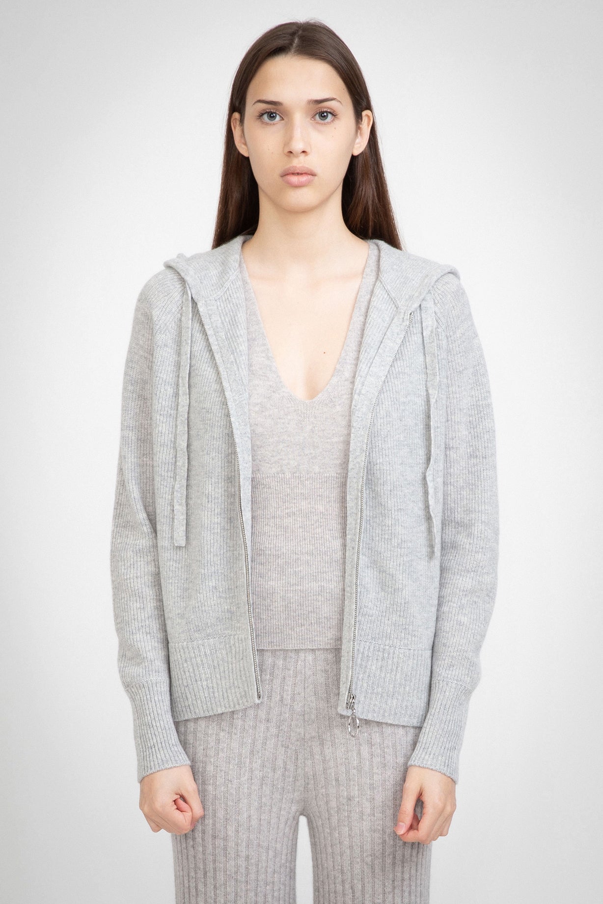 N.16 ALEGER 100% Cashmere Zip Hoody Cardigan - POLAR GREY - XS, M Left