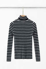 N.32 ALEGER Cashmere Blend Skinny Rib Polo Sweater - BLACK/LIGHT GREY