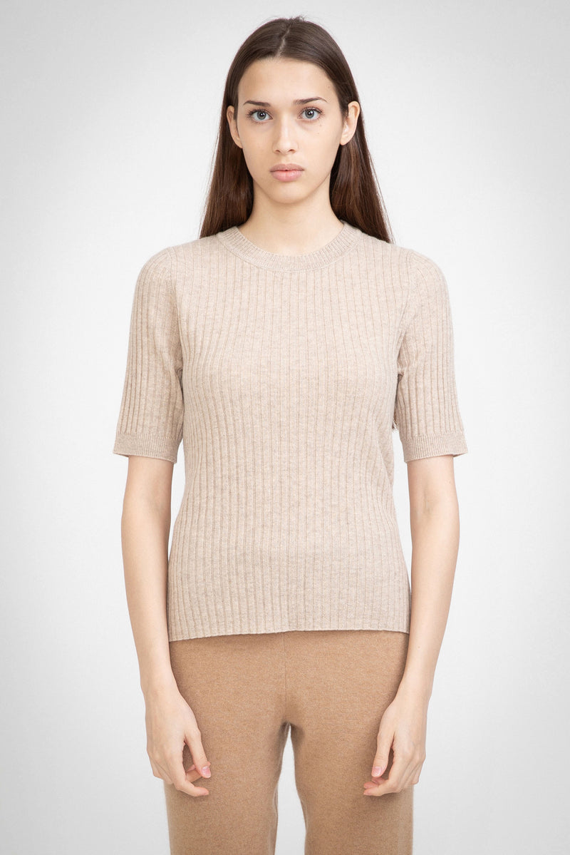 N.48 ALEGER 100% Cashmere Short Sleeve T - CHAMPAGNE