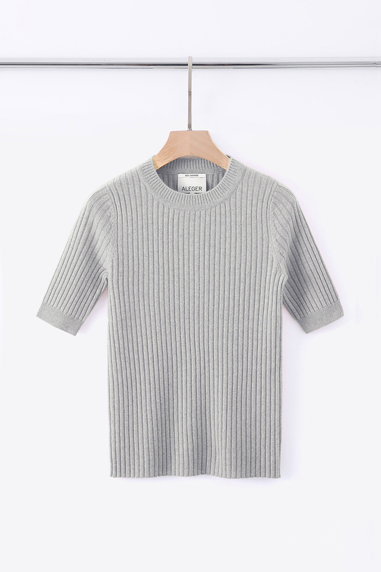 N.48 ALEGER 100% Cashmere Short Sleeve T - POLAR GREY - M & L Left