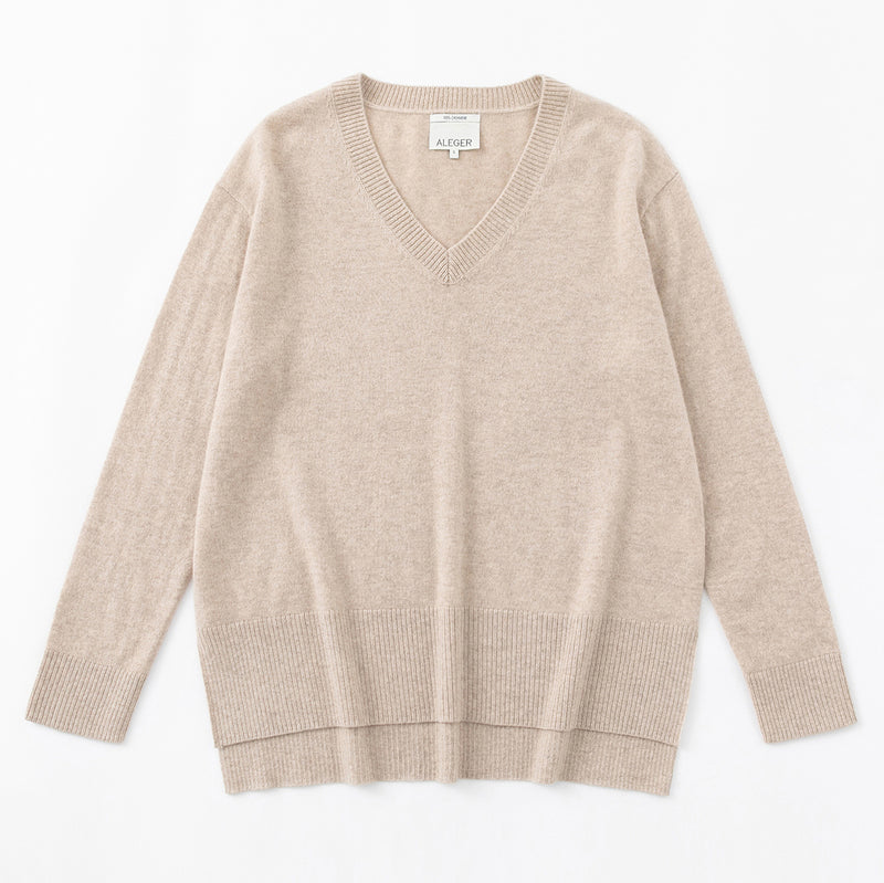 N.21 100% CASHMERE OVERSIZED HIGH LOW V NECK - CHAMPAGNE