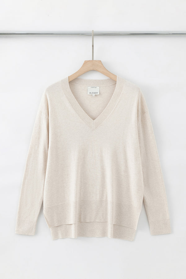 N.21 CASHMERE + PIMA COTTON OVERSIZED HIGH LOW V NECK - PROSECCO