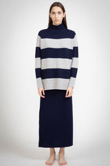 N.06 CASHMERE BLEND CHUNKY STRIPE POLO - MIDNIGHT NAVY/ FROST