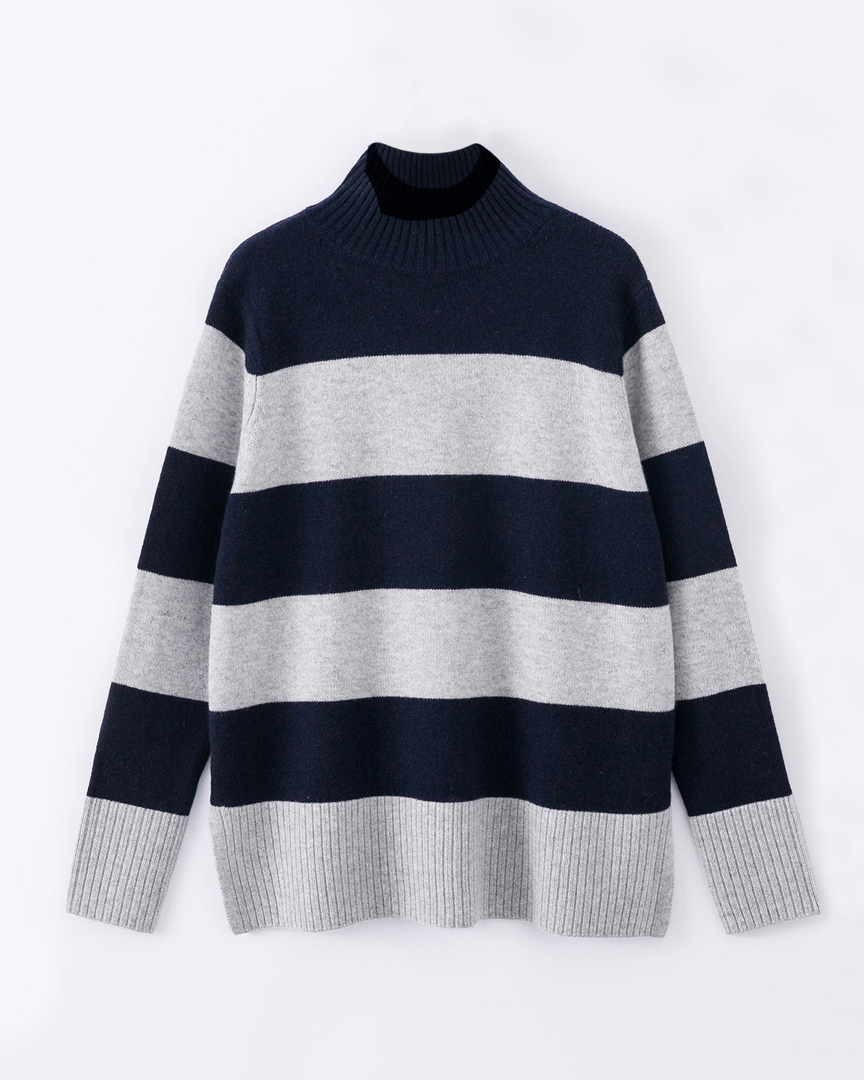 N.06 CASHMERE BLEND CHUNKY STRIPE POLO - MIDNIGHT NAVY/ FROST- S & M Left