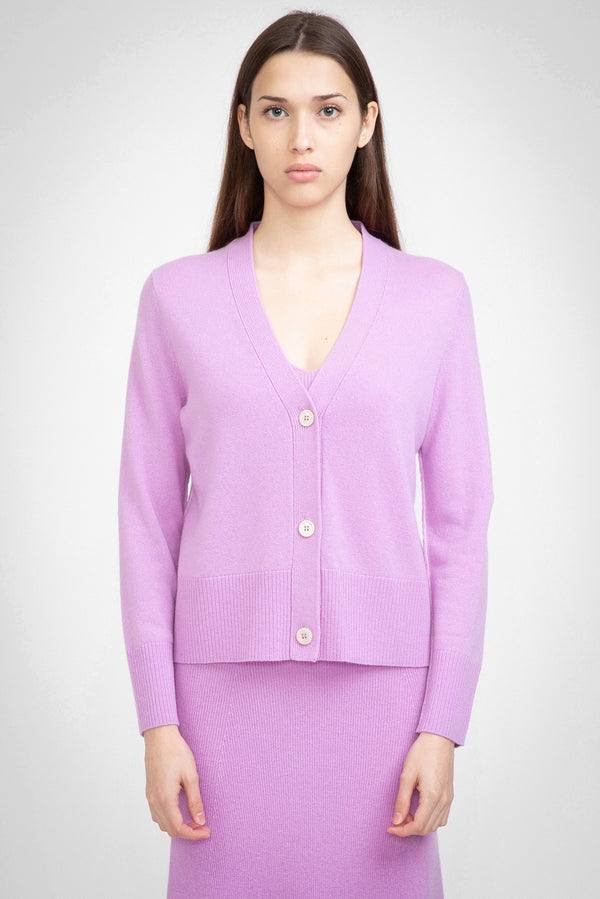 N.09 100% CASHMERE CLASSIC 3 BUTTON CARDIGAN - ORCHID