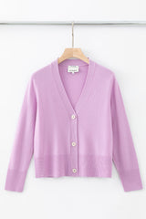 N.09 100% CASHMERE CLASSIC 3 BUTTON CARDIGAN - ORCHID