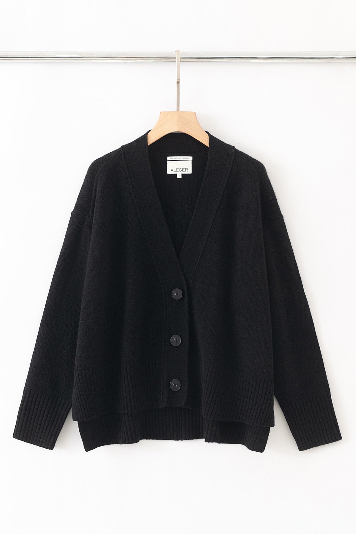 N.99 CASHMERE BLEND HI-LOW OVERSIZED 3 BTN CARDIGAN - BLACK