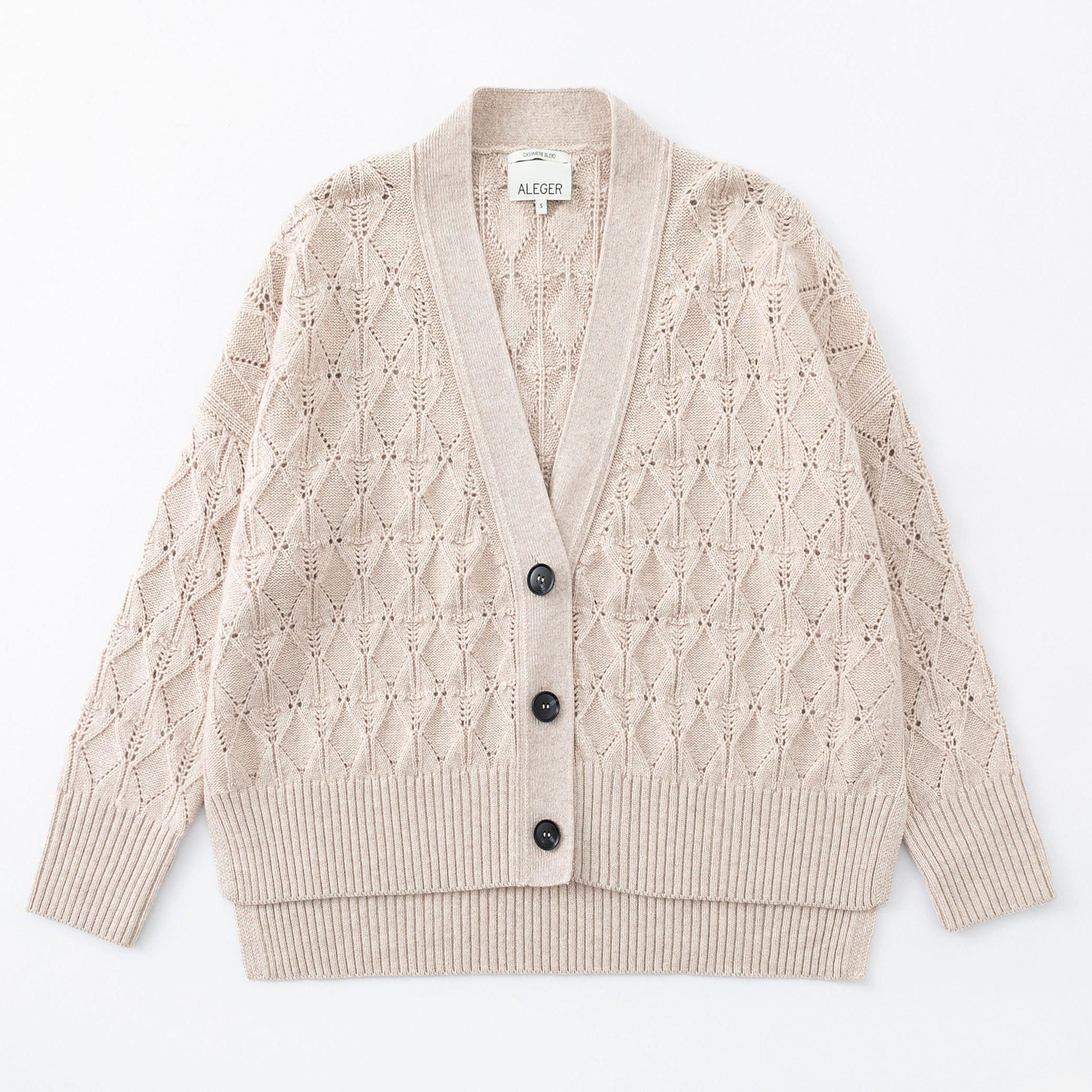 N.101 CASHMERE BLEND DIAMOND DETAIL HI-LO CARDIGAN - OATS