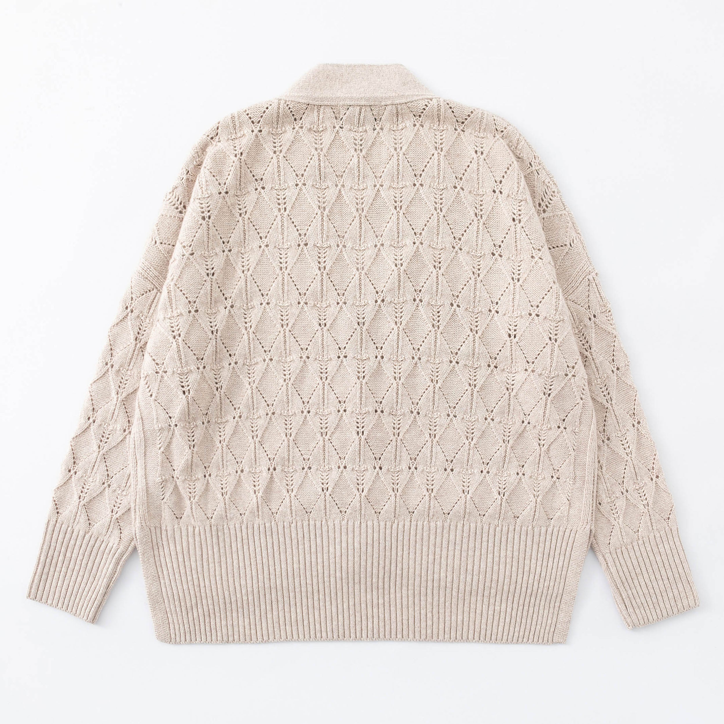 N.101 CASHMERE BLEND DIAMOND DETAIL HI-LO CARDIGAN - OATS