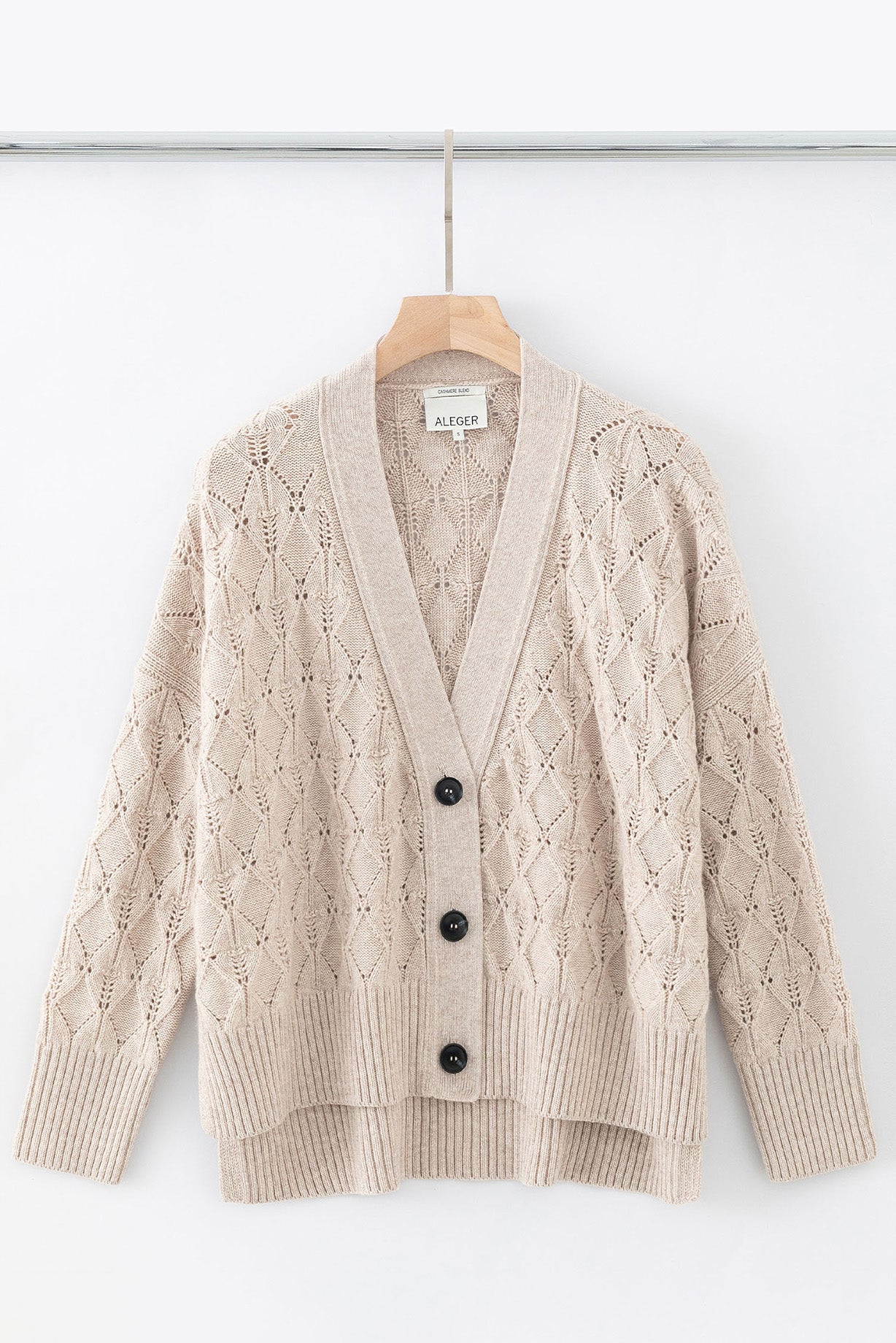 N.101 CASHMERE BLEND DIAMOND DETAIL HI-LO CARDIGAN - OATS