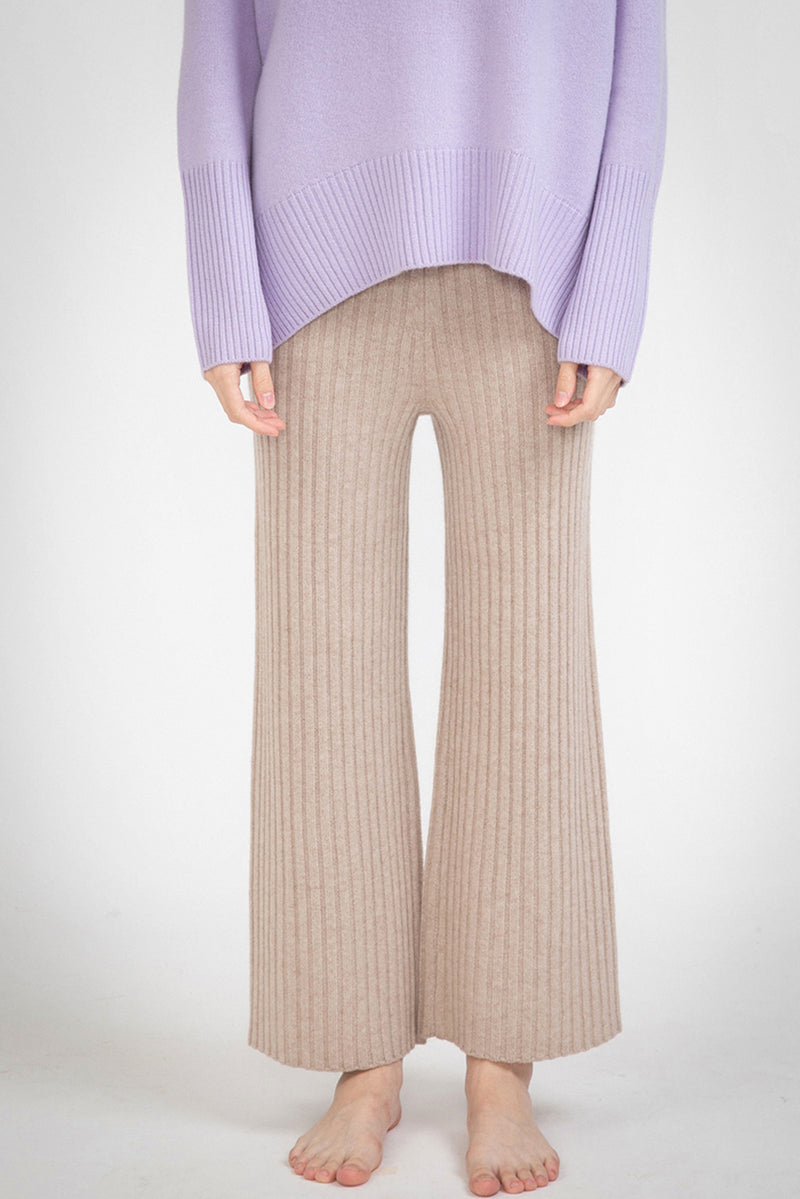 N.103 CASHMERE BLEND RIBBED WIDE LEG PANT - CHAMPAGNE
