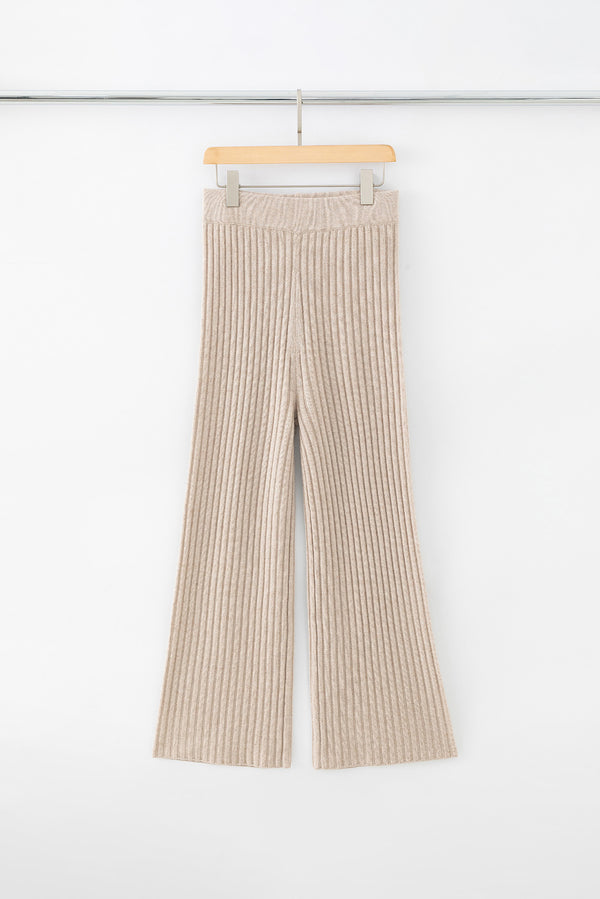 N.103 CASHMERE BLEND RIBBED WIDE LEG PANT - CHAMPAGNE