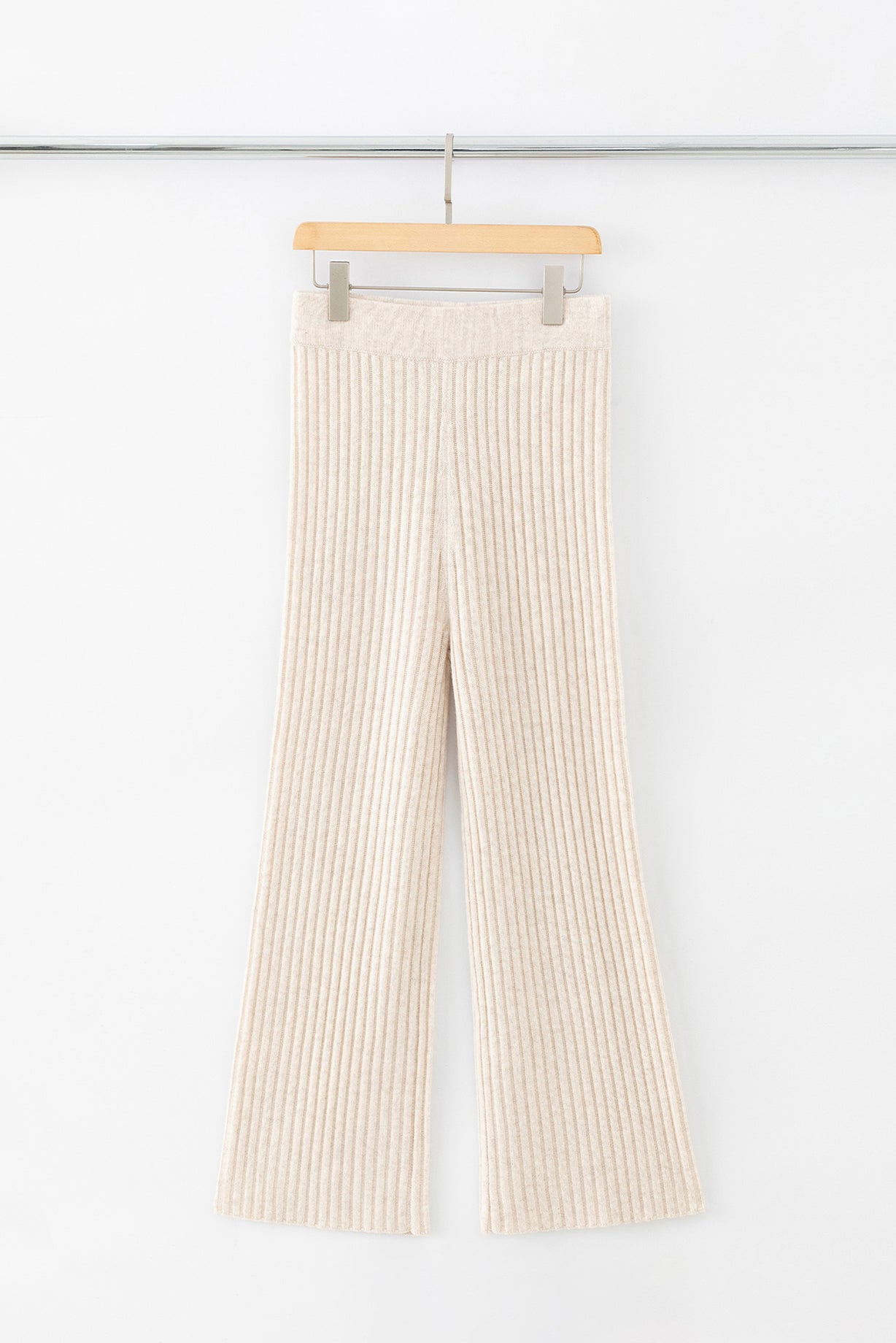 N.103 CASHMERE BLEND RIBBED WIDE LEG PANT - SHELL