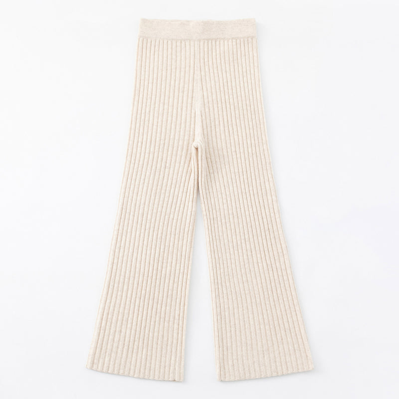 N.103 CASHMERE BLEND RIBBED WIDE LEG PANT - SHELL