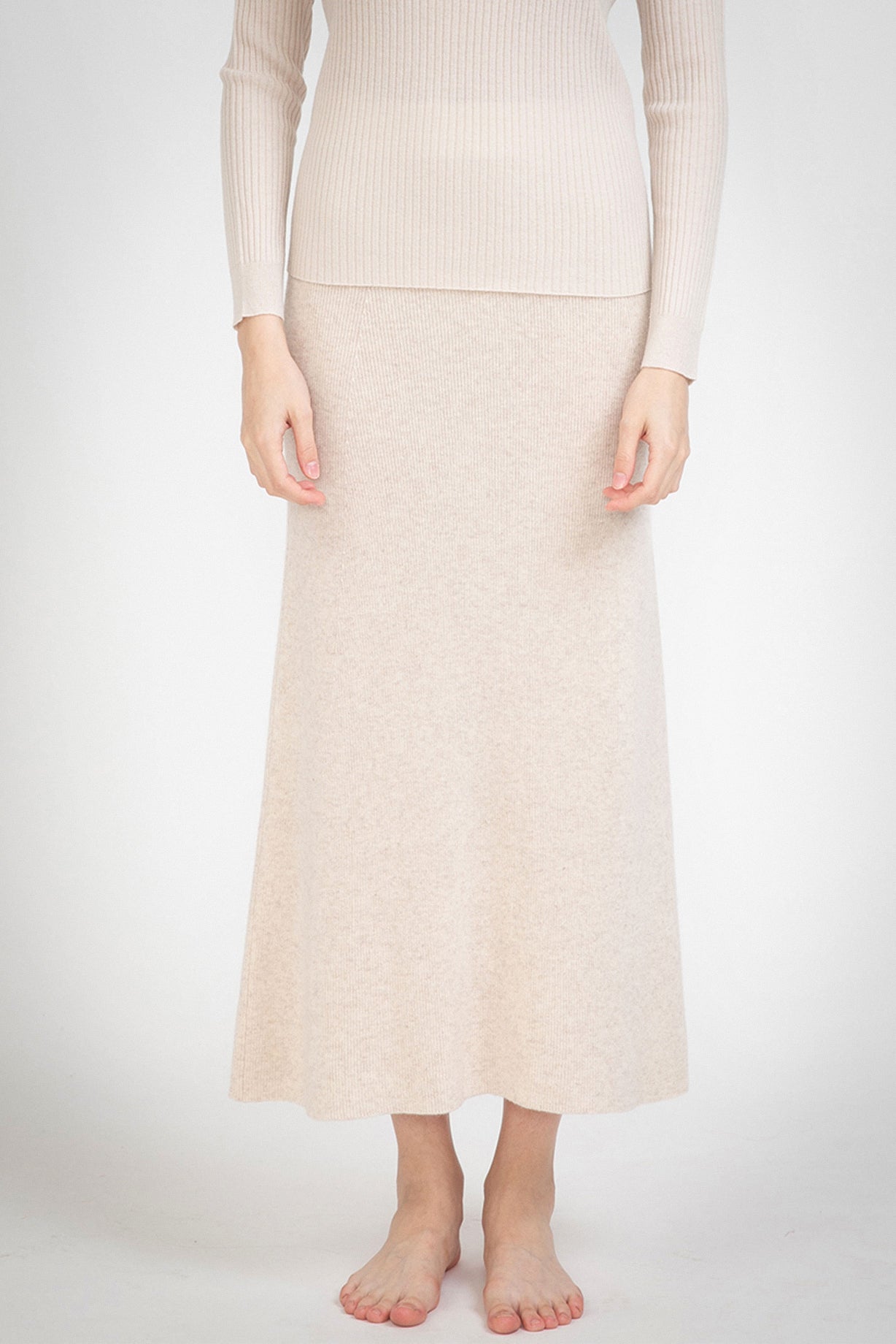 N.28 CASHMERE BLEND RIBBED SLIP SKIRT - SHELL