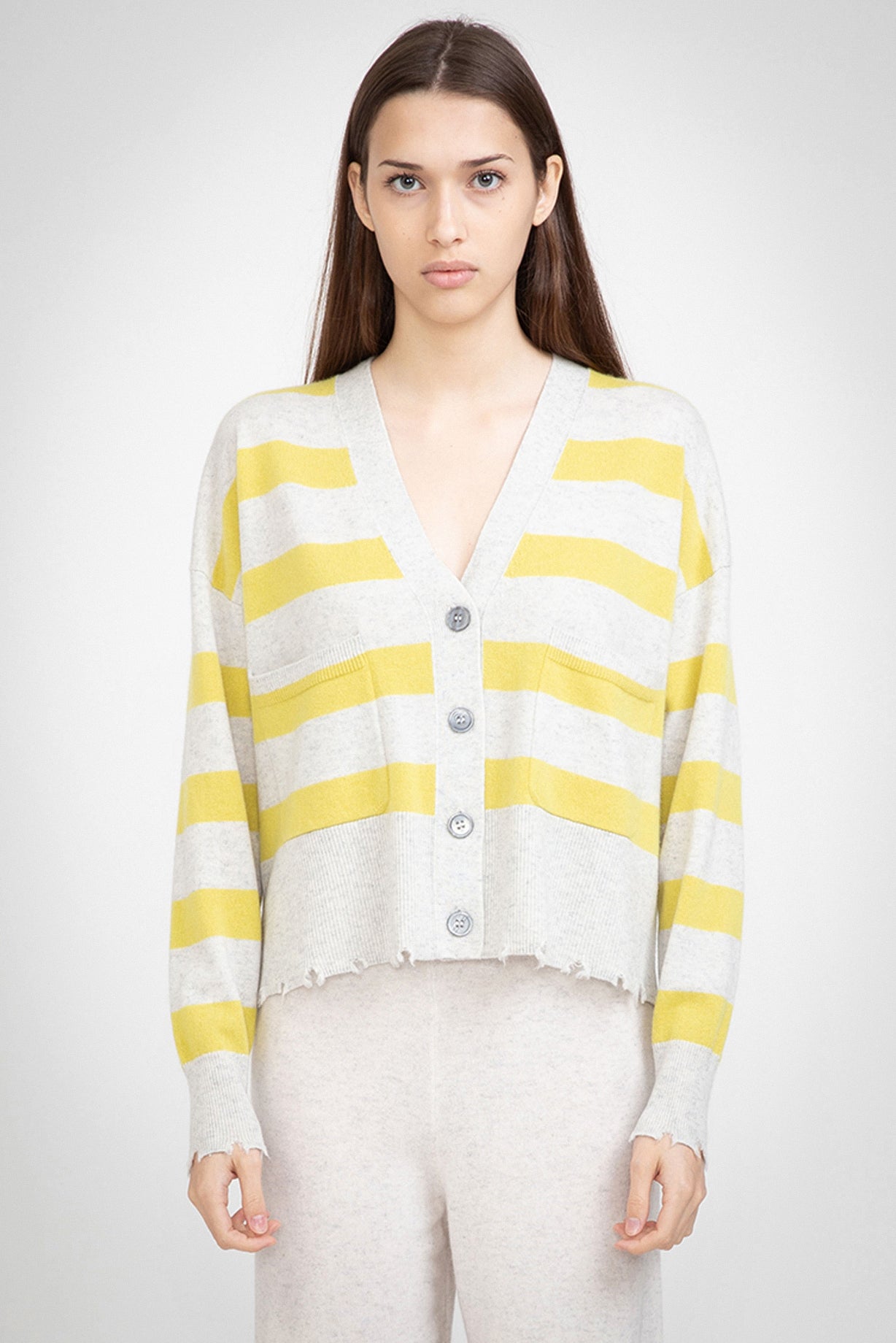 N.79 CASHMERE BLEND DISTRESS DETAIL STRIPE CARDIGAN - TERRY/GINN