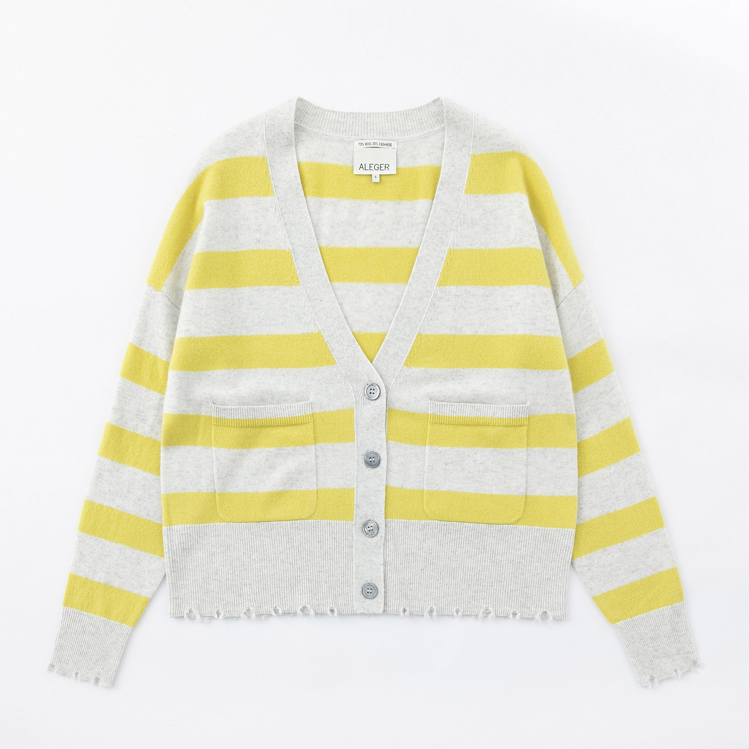 N.79 CASHMERE BLEND DISTRESS DETAIL STRIPE CARDIGAN - TERRY/GINN