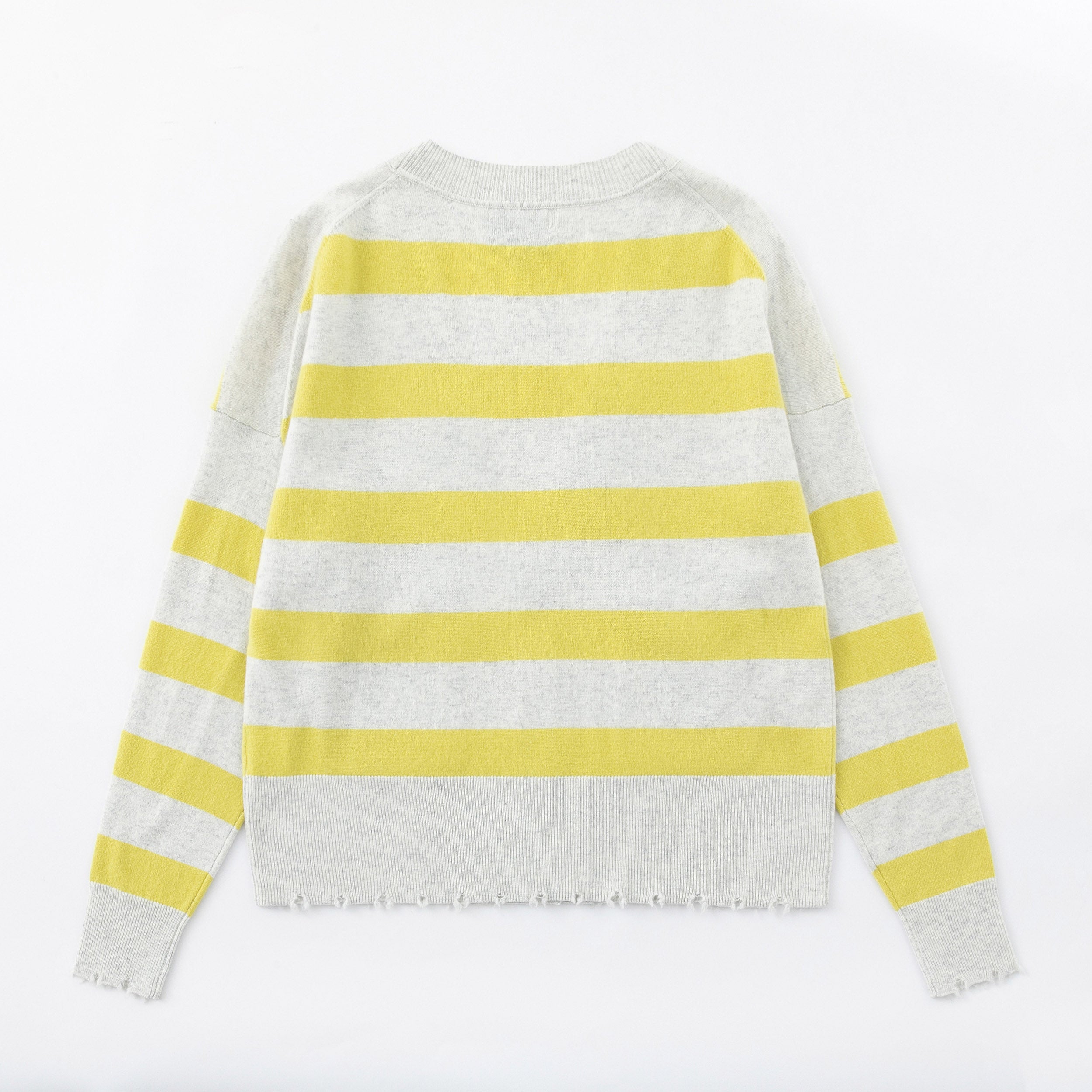 N.79 CASHMERE BLEND DISTRESS DETAIL STRIPE CARDIGAN - TERRY/GINN