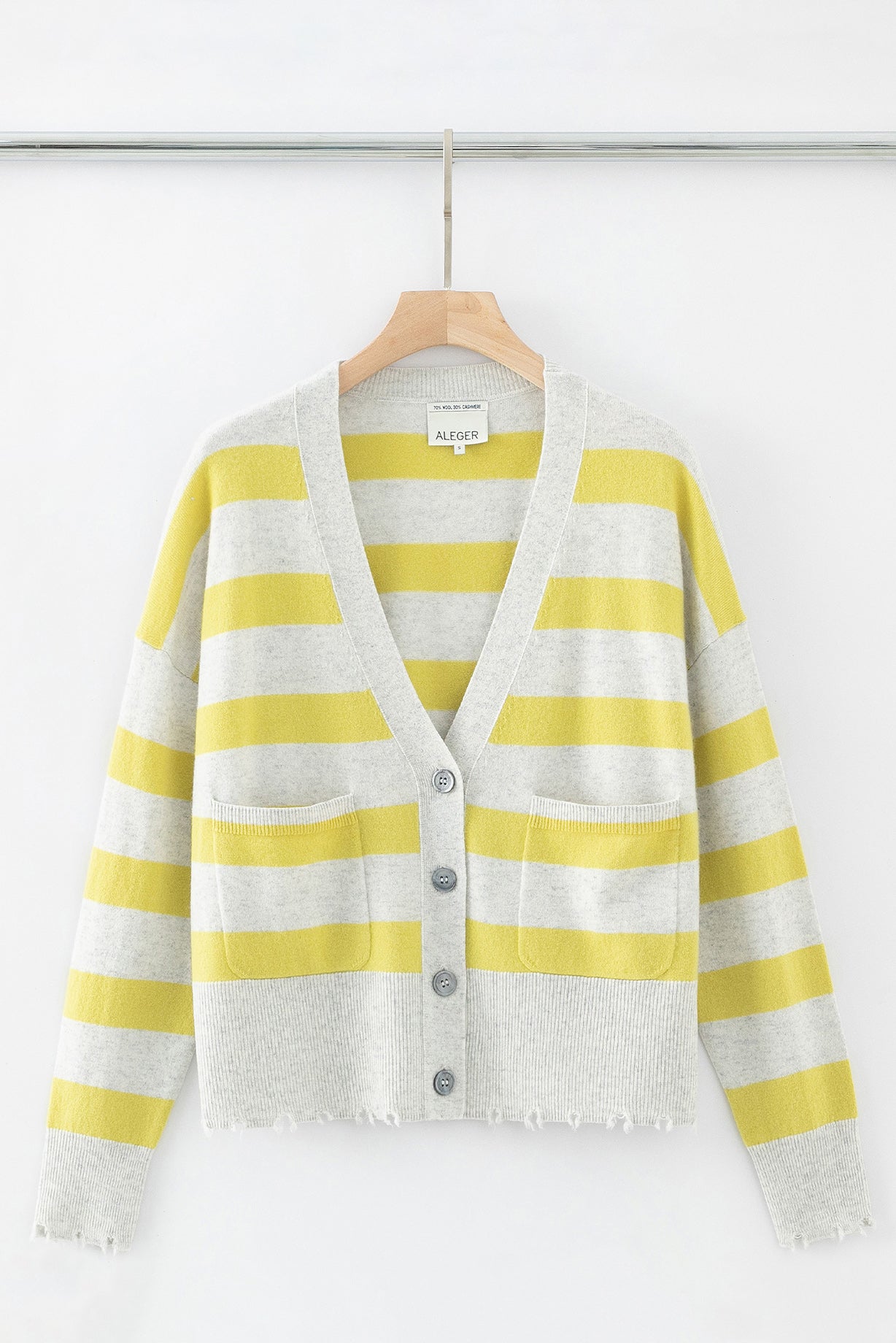 N.79 CASHMERE BLEND DISTRESS DETAIL STRIPE CARDIGAN - TERRY/GINN