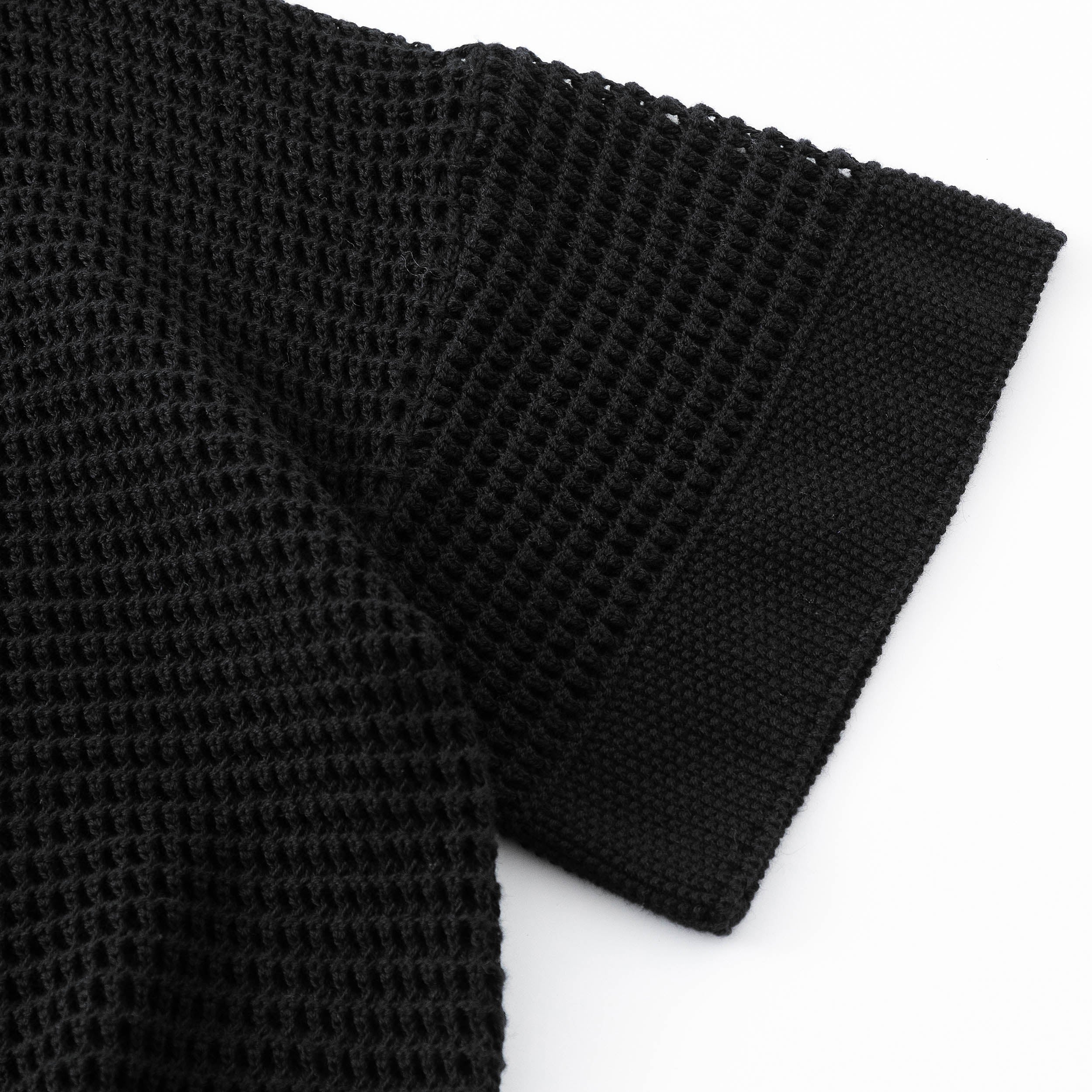 N.305 ORGANIC COTTON + CASHMERE OPEN KNIT POLO-BLACK