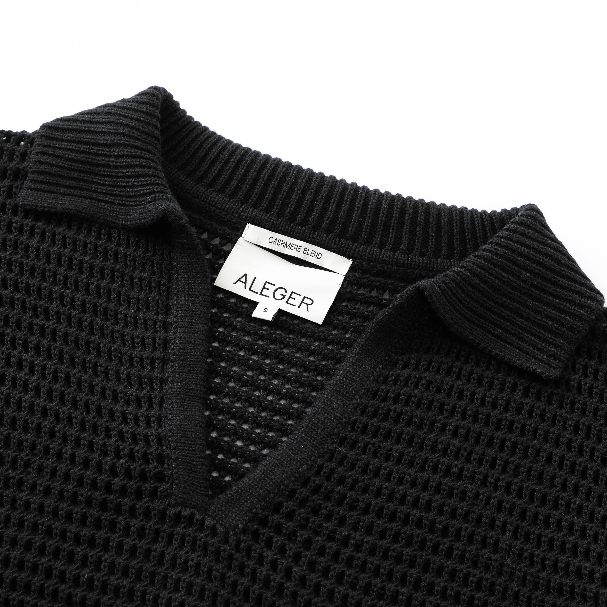 N.305 ORGANIC COTTON + CASHMERE OPEN KNIT POLO-BLACK