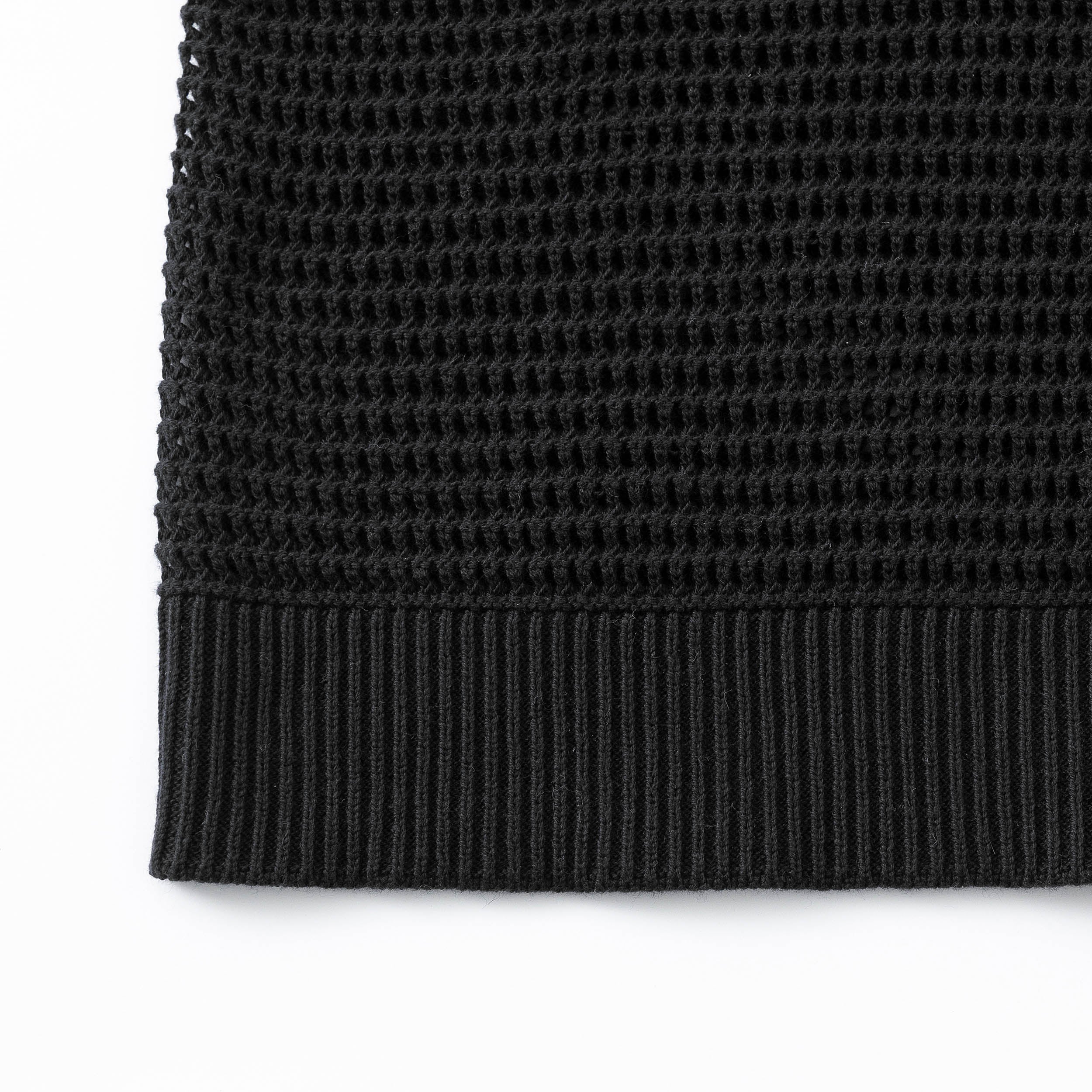 N.305 ORGANIC COTTON + CASHMERE OPEN KNIT POLO-BLACK