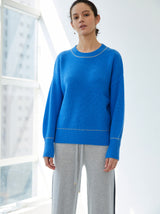 N.43 CASHMERE BLEND CHUNKY CROPPED SWEATER - BLUE BLUE - Only S Left