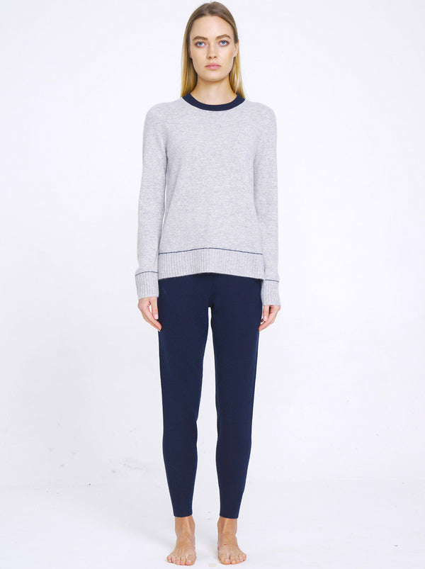 N.08 100% CASHMERE CONTRAST COLLAR CREW - POLAR GREY - Only M Left