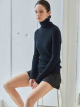 N.32 ALEGER Cashmere Blend Skinny Rib Polo Sweater - BLACK
