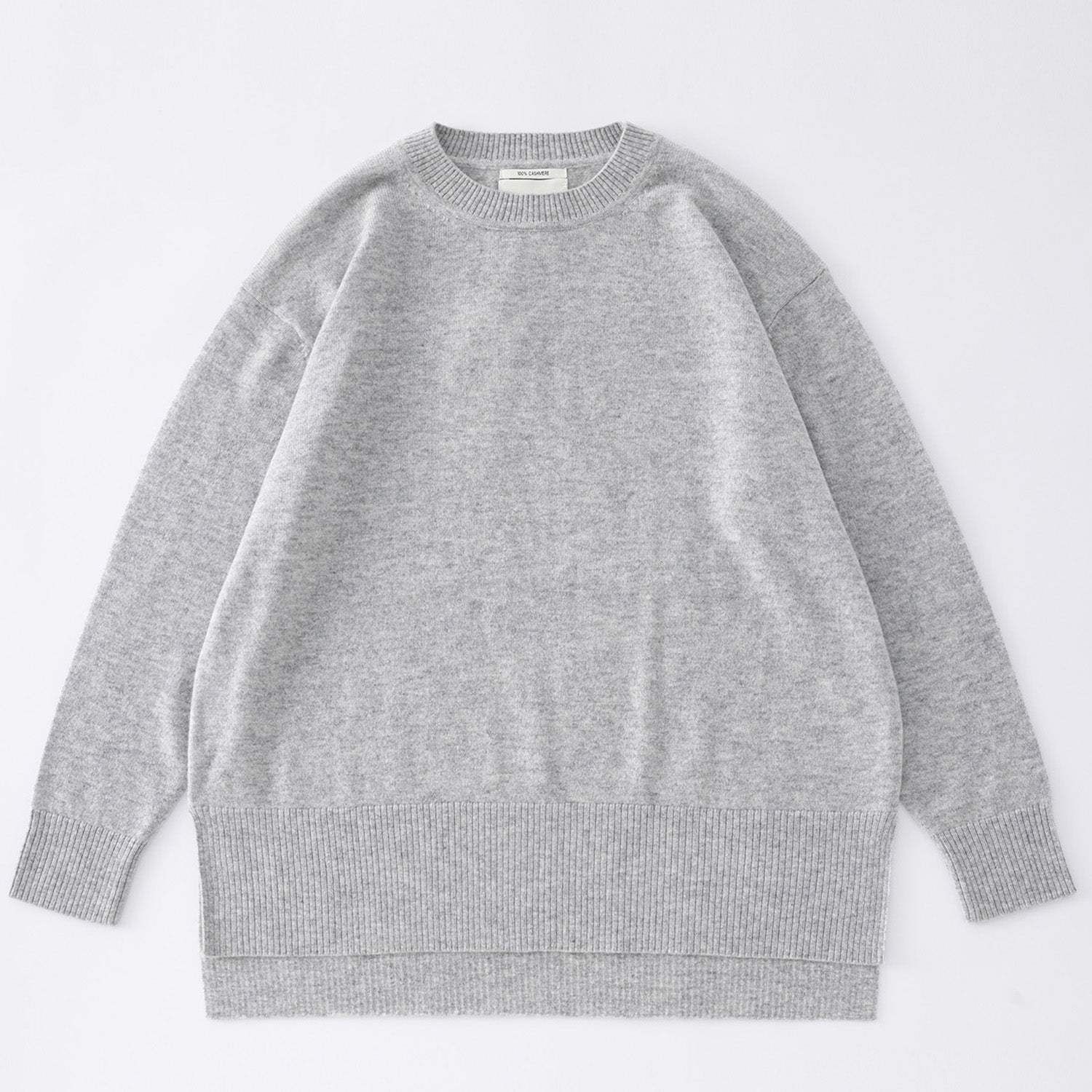 N.39 ALEGER 100% Cashmere High Low Hem Crew - POLAR GREY