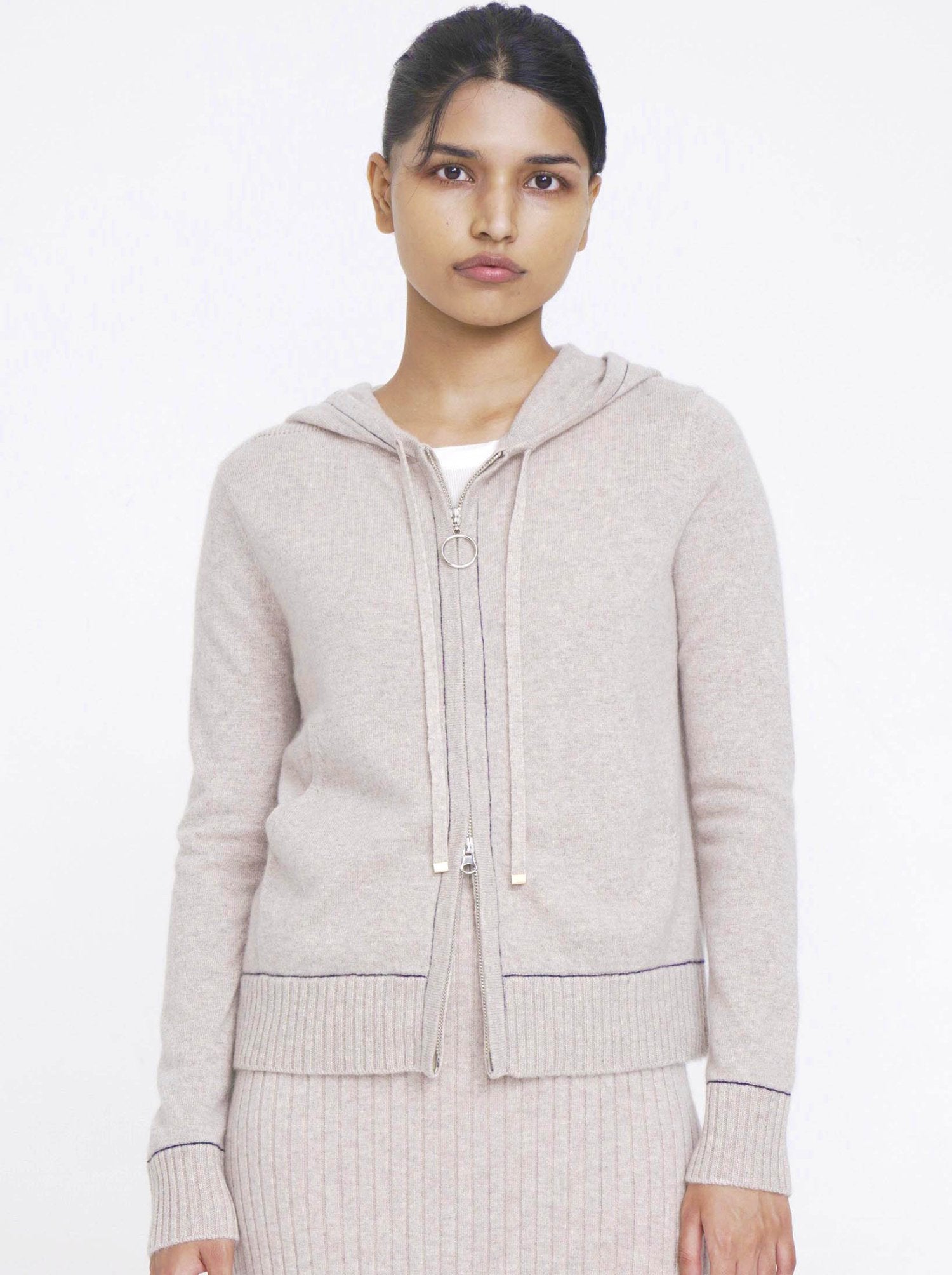 N.55 100% CASHMERE  OVERSIZED ZIP HOODY - CHAMPAGNE- Only S Left