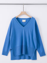 N.21 CASHMERE BLEND OVERSIZED HIGH LOW  V NECK - LAGOON - Only S Left