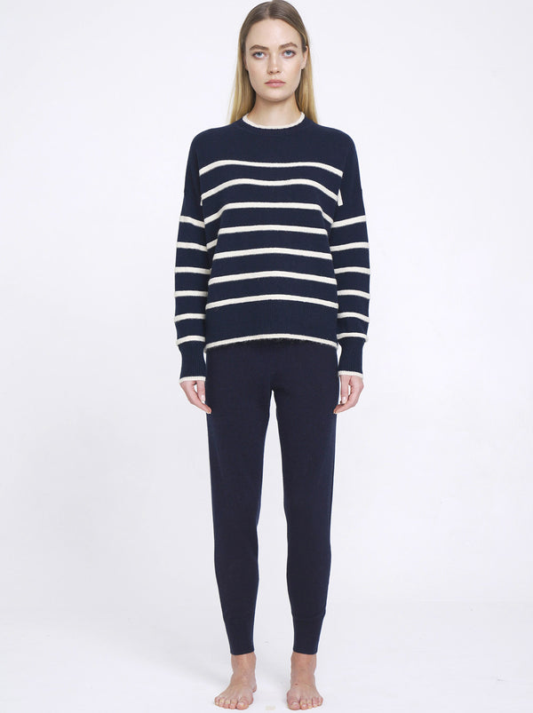 N.24 CASHMERE BLEND TURTLE NECK MOHAIR STRIPE SWEATER - MIDNIGHT - Only XS, L Left