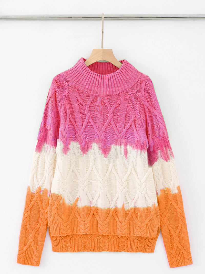 N.68 CASHMERE BLEND CABLE MID-LENGTH DIP-DYE SWEATER - CANDY ORANGE - Only S Left